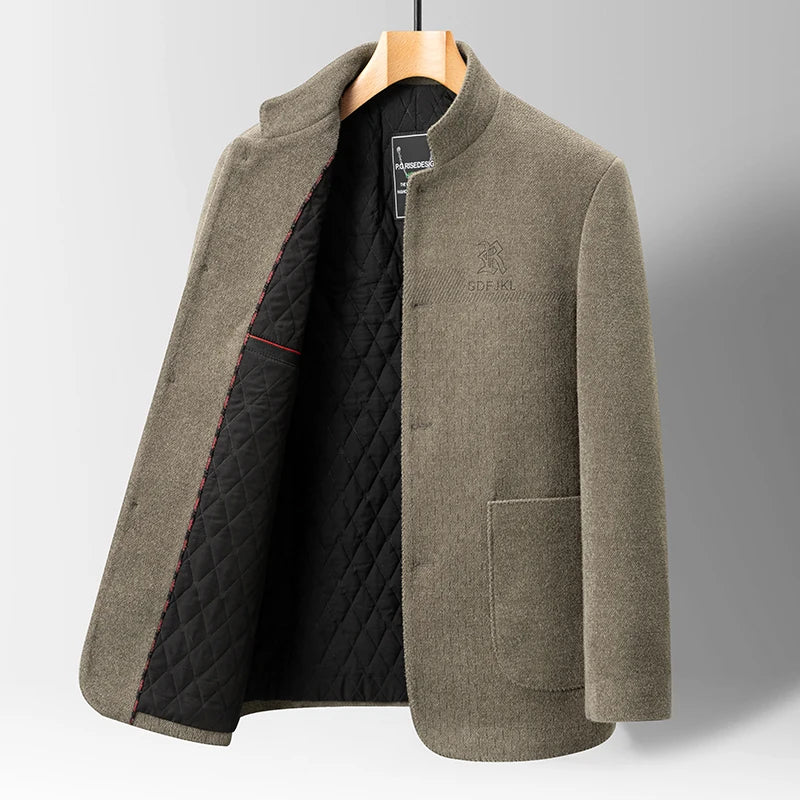 2025 Men's Woolen Stand Collar Men's Jacket Suit Autumn Winter Wool Blend Coats Male Casual Wool Coat