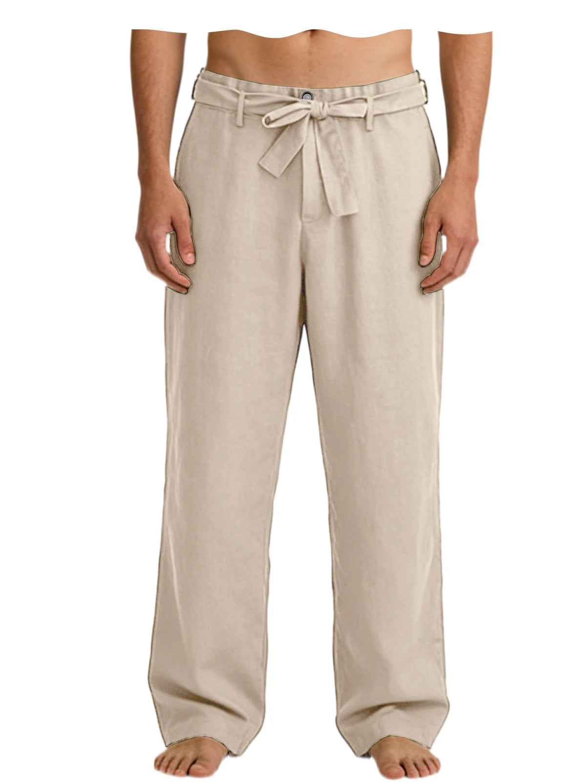 Vintage Men's Tie Waist Linen Blend Pants High Waist Wide Leg Casual Trousers Soft Breathable Lounge Pants for Men