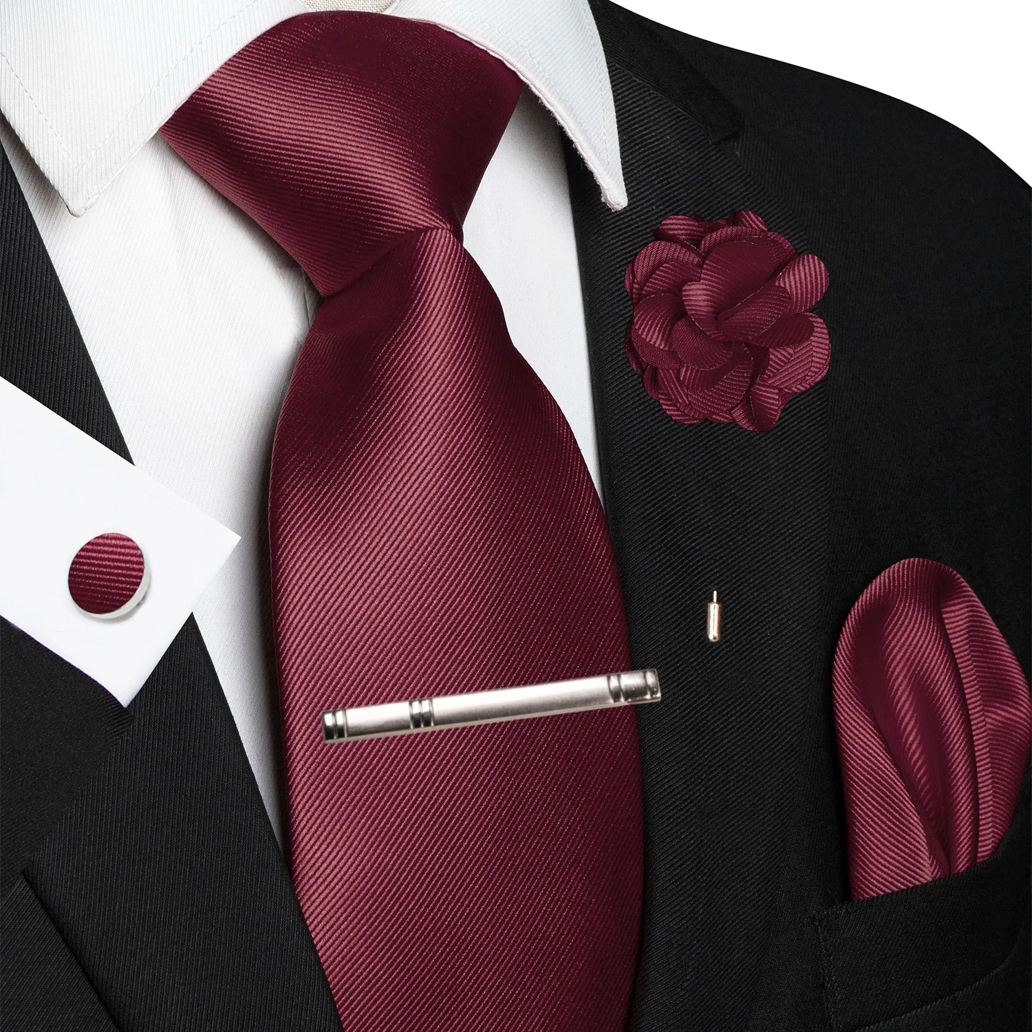 JEMYGINS Blue Solid Wedding Tie For Men Handky Cufflink Brooch Gift Mens Elegant Necktie Fashion Business Party Dropshiping