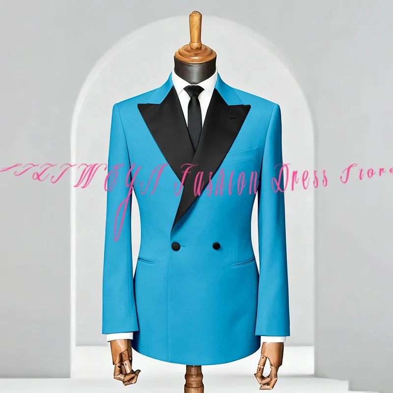 Double Breasted Men Slim Fit Suit 2 Pieces Jacket Pants Formal Occasion Tuxedo Business Casual Chic Outfits