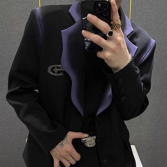 Metal Decory Jacket Men Blazer Homme Luxury Purple Contrast Contrast Contrast Blazer Masculino Jacket Club Party Blazer Men Terno de palco