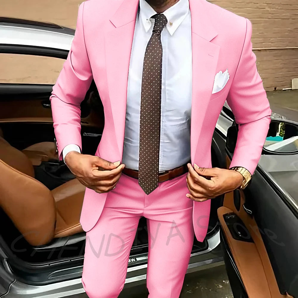 Dark Brown Men's Suits Classic Notched Lapel Slim Fit 2 Pieces Chic Single Breasted Formal Dinner Business Outfits Jacket Pants