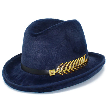 Mens Classical Retro Black Blue Faux Fur Homburg Hats Band Fedora Caps Trilby Sunhat Travel Party Adjustable British Jazz Hat
