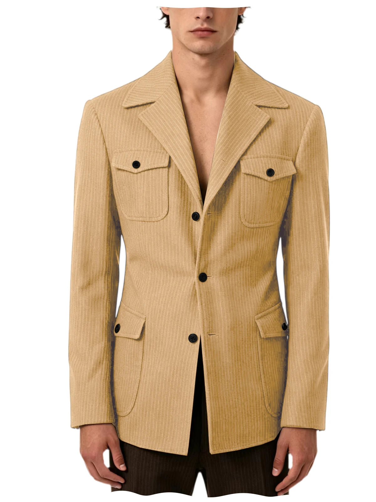 Men's Pinstripe Blazer Slim Fit Notched Lapel Lightweight Breathable Multi Pocket Comfortable Casual Sport Coat For Summer
