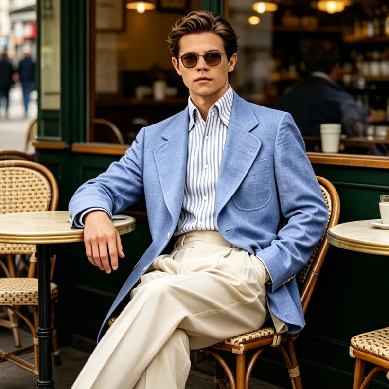 Vintage Linen Blazer Notch Lapel 2 Buttons Casual Business Jacket Lightweight Breathable Summer Suit Coat for Office Daily Wear