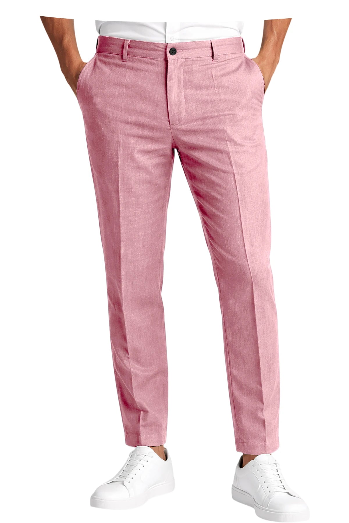 Men's Premium Linen Blend Pants Lightweight Slim Fit Wrinkle-Resistant Trousers Business Office Summer Casual Formal Wear