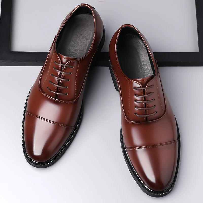 Men's Dress Leather Shoes Black Formal Social Shoe Male Business Wedding Derby for Man Luxury Italian Oxford Loafers 2025