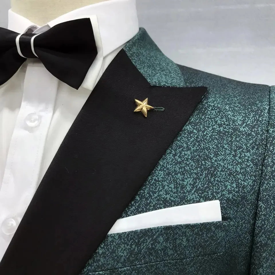 Spring Men's Suit 2 Pieces Men's Suit Green Jacquard Double-breasted Two-piece Suit for Men
