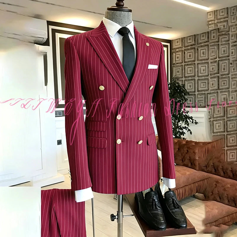 2025 Men's High-End Boutique Suit Stripe Trousers Set Wedding Party Fashion Business Casual Trendy Two-Piece Ensemble