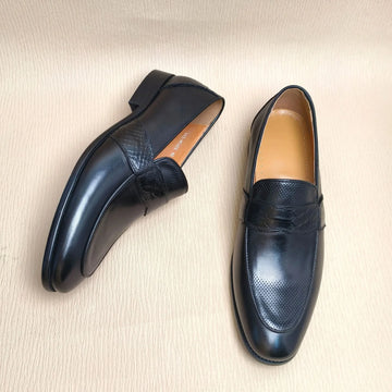 Comfortable Loafer Shoes For Men Casual Daily Wearing Office Handcrafted Black Fashion Printing Breathe Genuine Leather Shoe Men