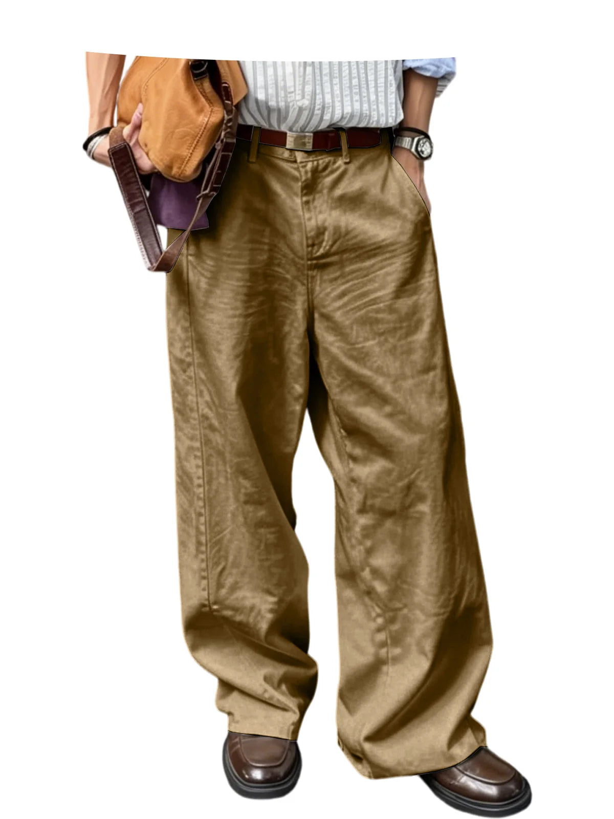 Men's Wide Leg Pants Casual Loose Fit Chino Trousers Vintage Streetwear Baggy Trousers for Daily Wear