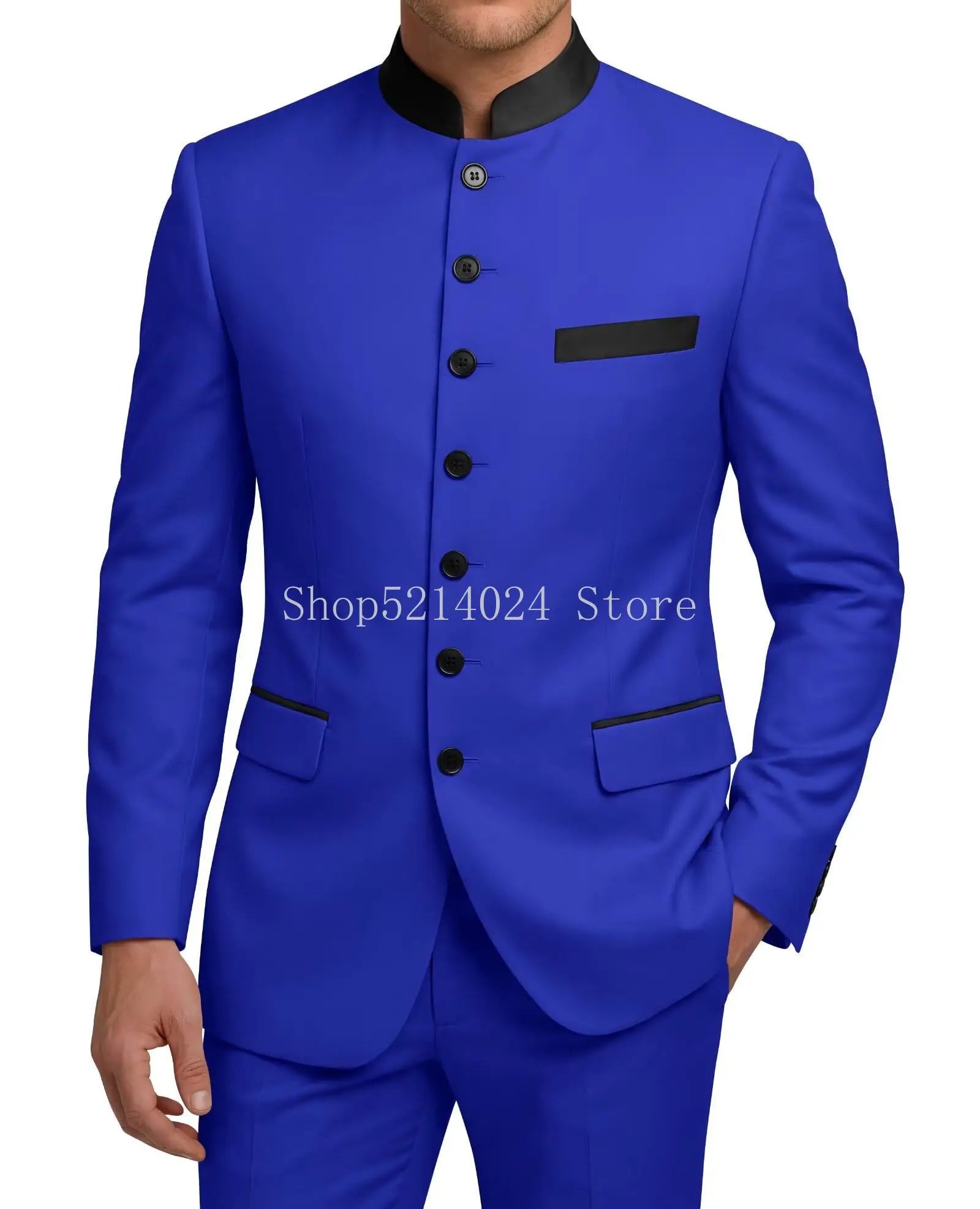 Chinese Tunic Suit Mens 2 Piece Chinese Suits for Men Slim Fit Mandarin Collar Suits for Wedding Prom Party