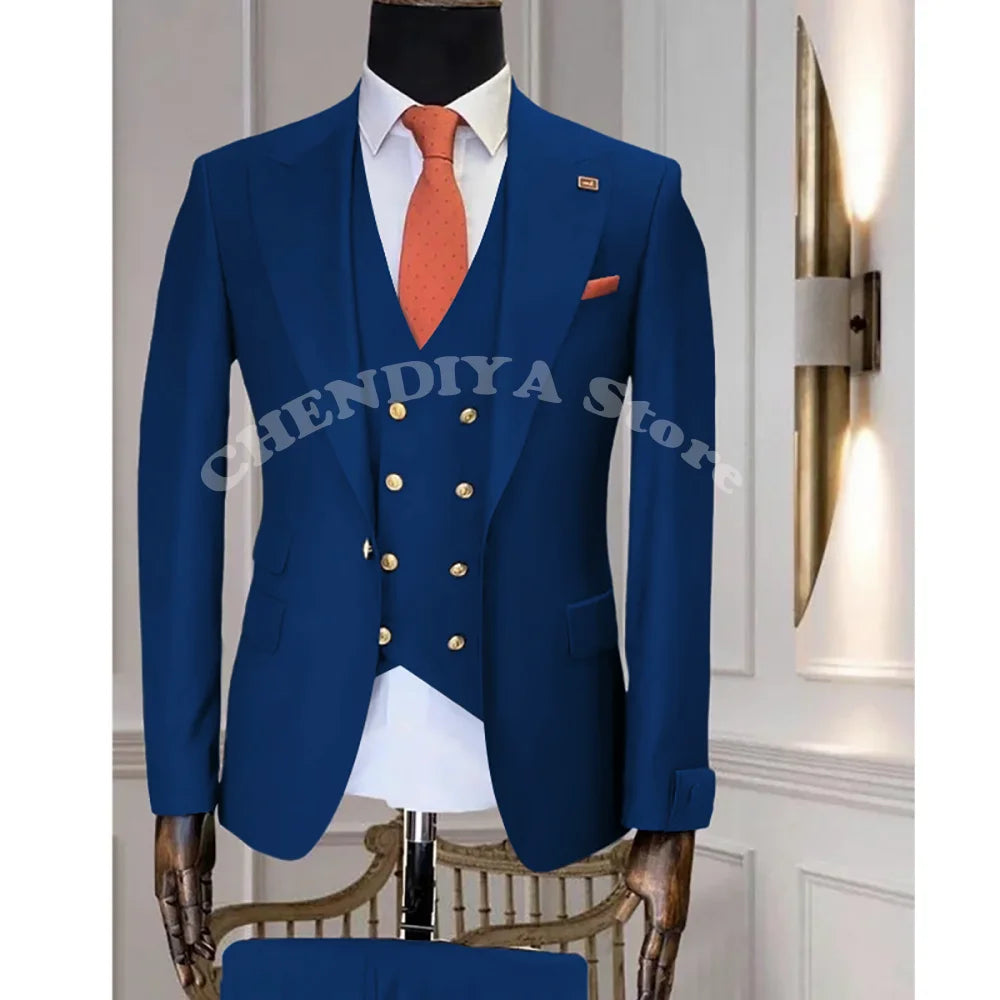 Navy Blue Business Suits Men Wedding Groom Tuxedo Single Breasted Notch Lapel Prom Party Slim Fit 3 Piece High Quality Outfit