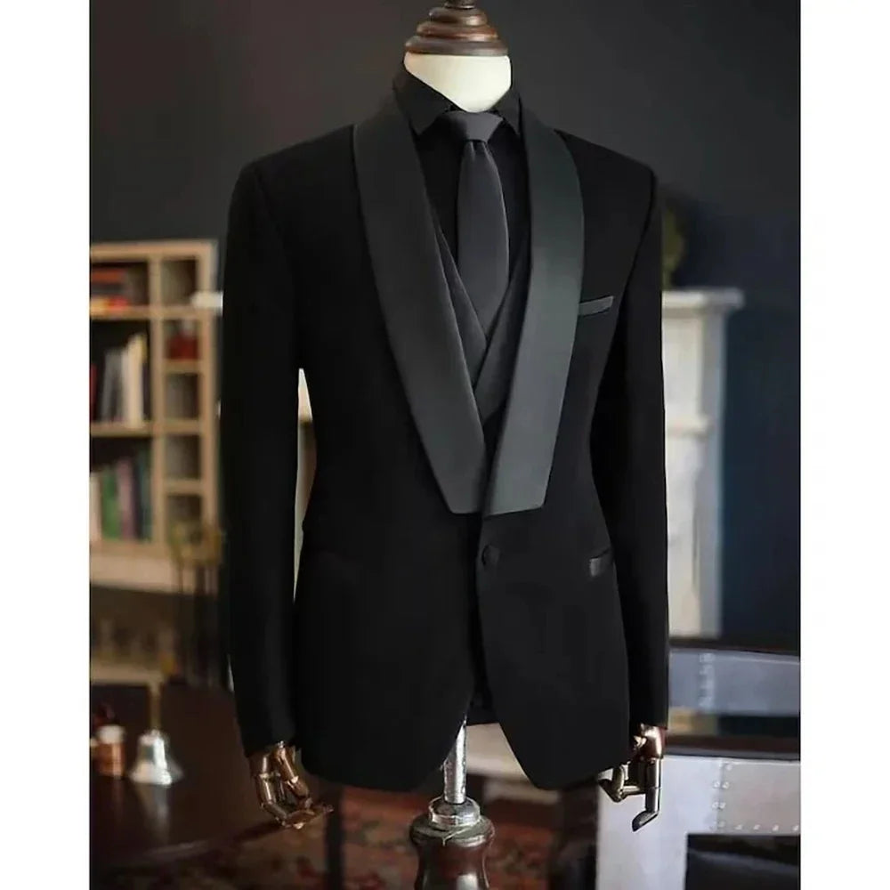 Black Suits For Men High Quality Suit Pantalones De Vestir Hombre Elegant Blazer Wedding Evening Party Costume Homme