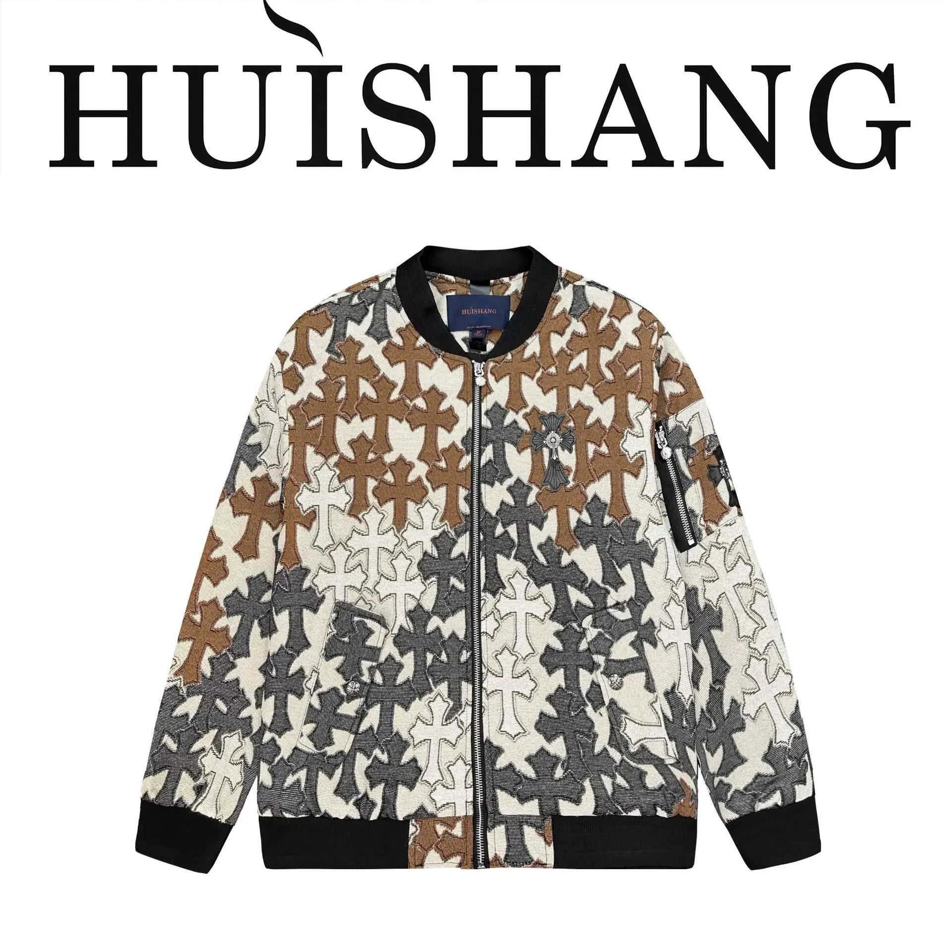 Vintage American Style Jacquard Cross Stitch Baseball Jacket Loose Fit Casual Autumn/Winter New Model For Men And Women