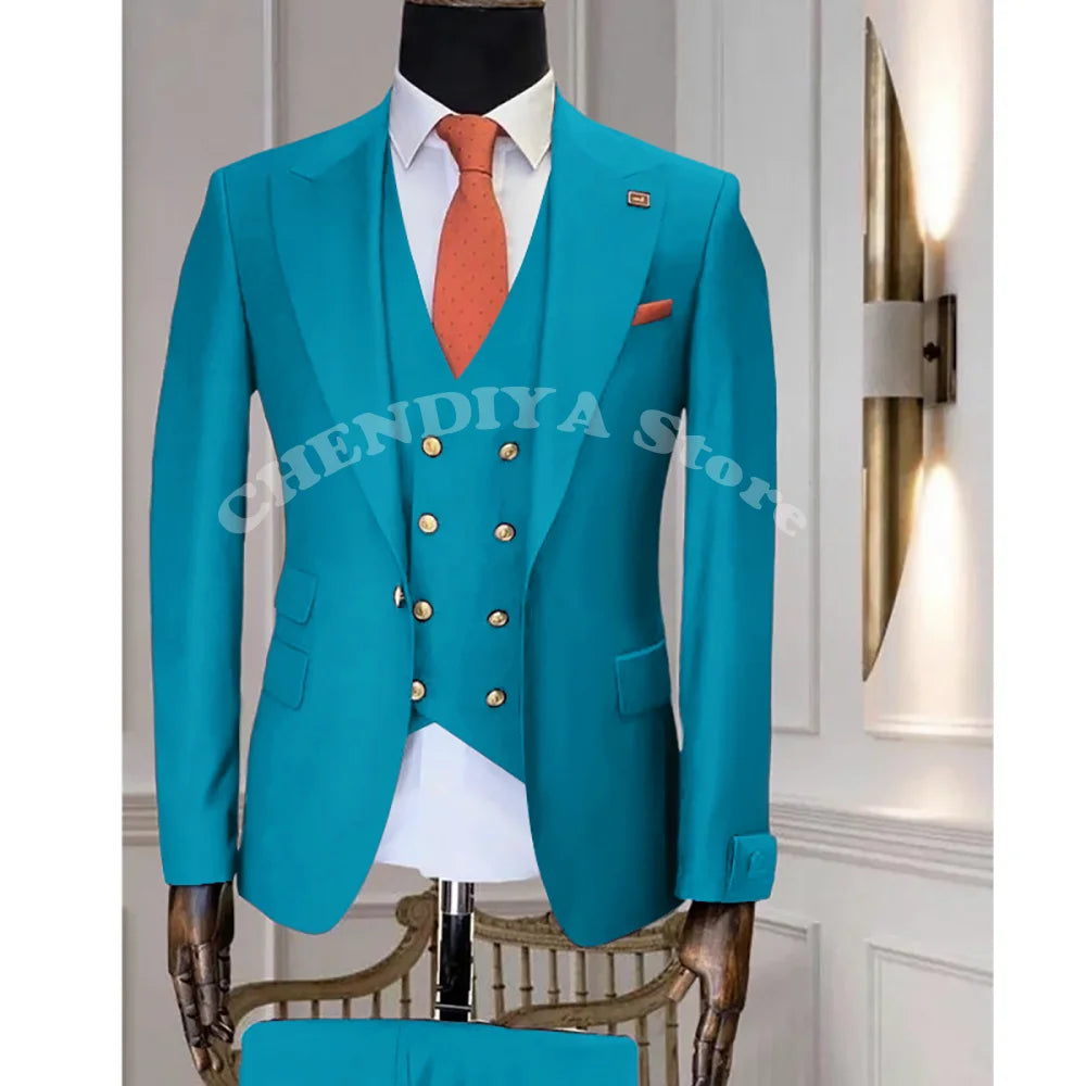 Navy Blue Business Suits Men Wedding Groom Tuxedo Single Breasted Notch Lapel Prom Party Slim Fit 3 Piece High Quality Outfit