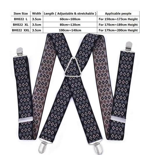 Heavy Duty Big Suspenders for Men Adjustable Elastic X Back Pants Women Suspender for Trousers 55 Inch Clips plaid brown black