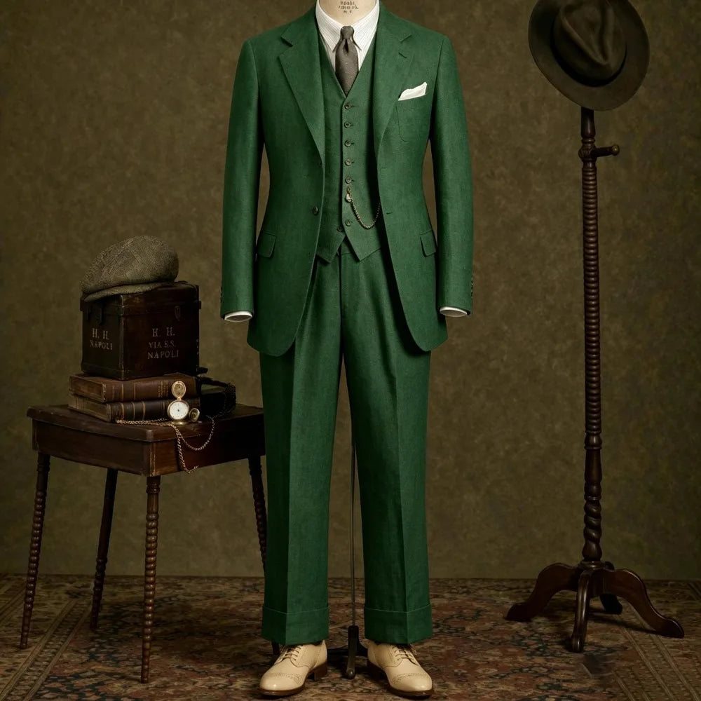 Linen Wedding Tuxedo For Summer Party 3 Pieces Beach Men Suits Slim Fit Groom Blazer Trousers Vest Set costume homme