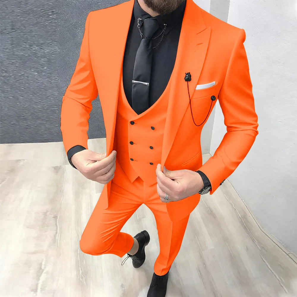 2025 Latest Design Men Suits Fashion Wedding Tuxedo Formal Casual Business Groom 3 Piece Male Suit Slim (Blazer+Vest+Pants)