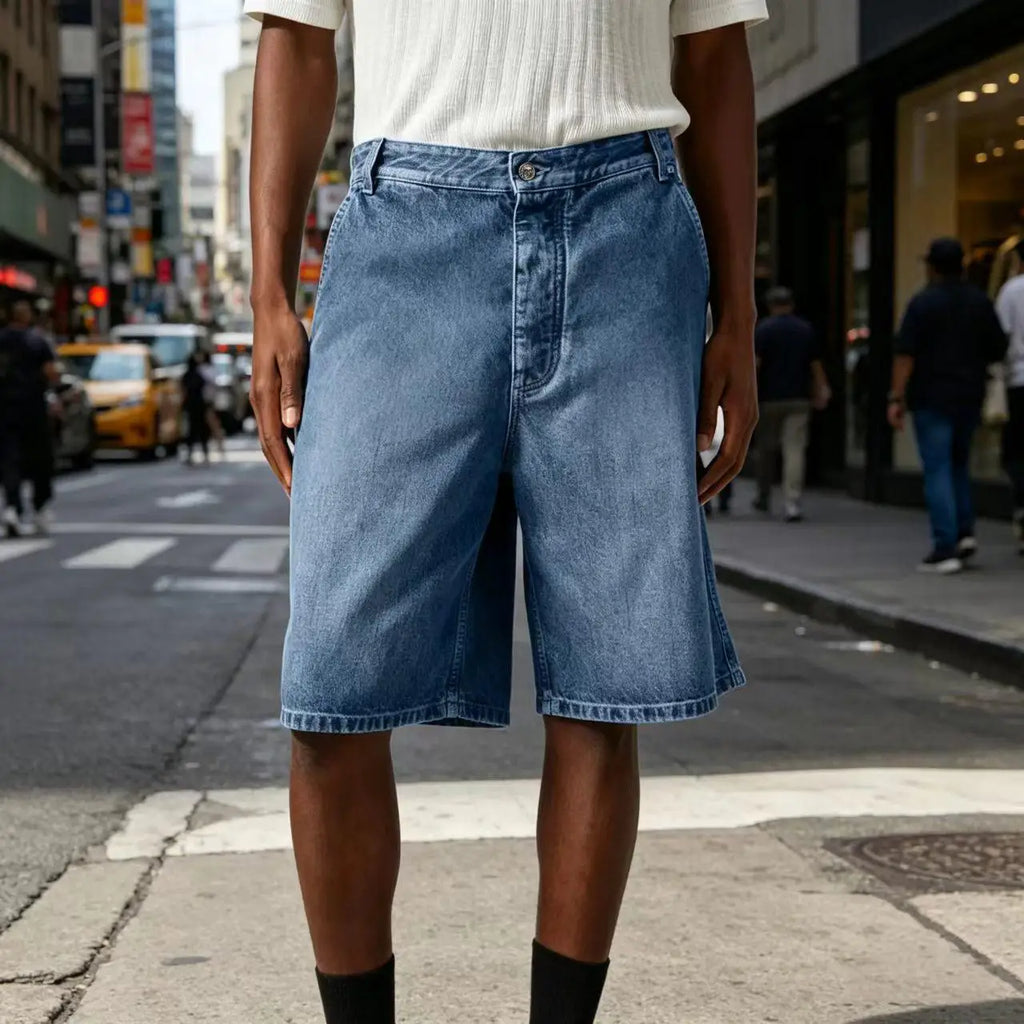 Men's Light Blue Denim Shorts Loose Fit Casual Straight Leg Jean Shorts Summer Breathable Cotton Denim Shorts for Daily Wear