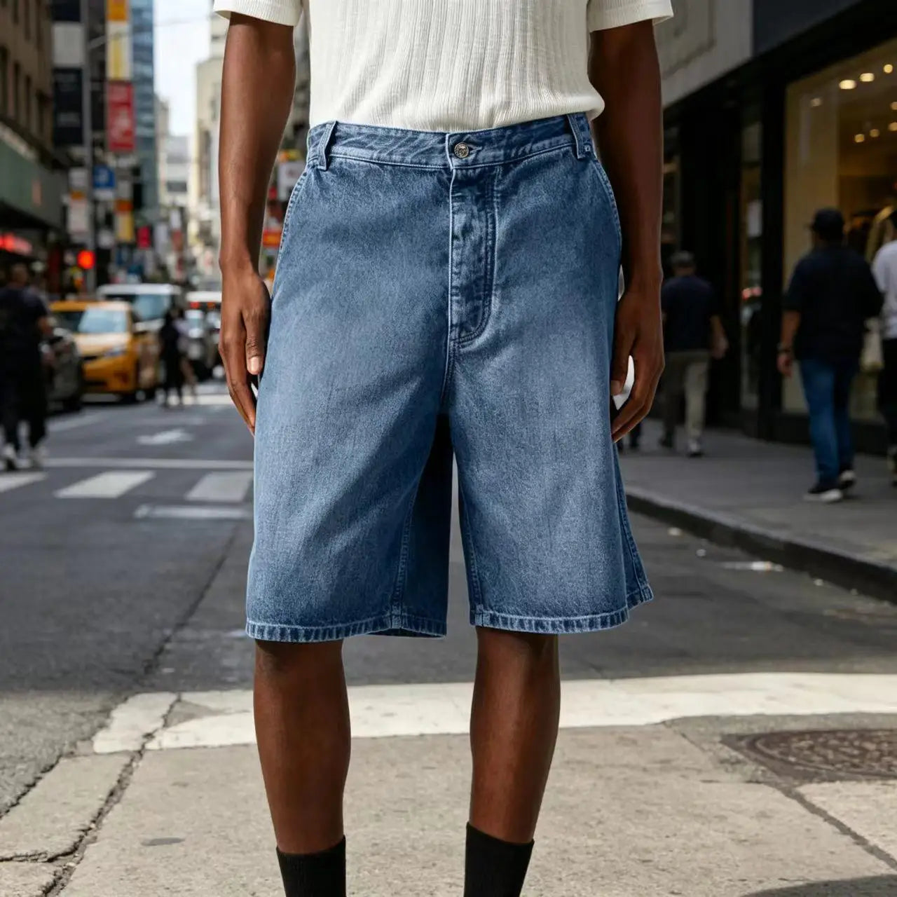 Men's Light Blue Denim Shorts Loose Fit Casual Straight Leg Jean Shorts Summer Breathable Cotton Denim Shorts for Daily Wear