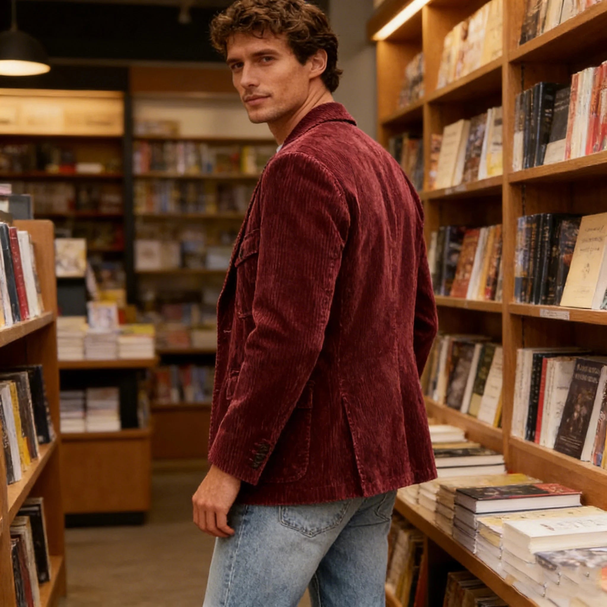 Vintage Men's Corduroy Casual Blazer Slim Fit Solid Color Black Brown Fashion Single Breasted Outerwear Customized Male's Jacket