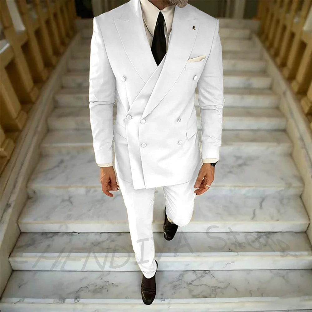High Quality Peaked Lapel Suit For Men Double Breasted Gentleman Wedding Groom Tuxedo Custom Man Fashion Clothes Set Two Pieces