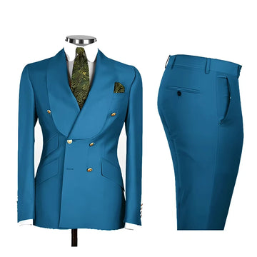 Men's Double Breasted Tuxedo Suit Shawl Lapel Slim Fit 2 Piece Blazer & Pants Formal Business Luxury Suits Casual Wedding Groom