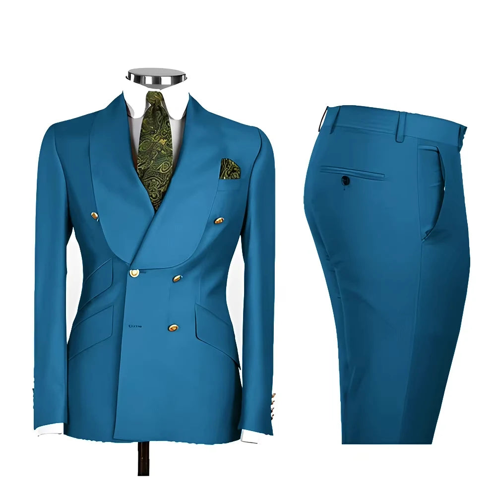 Men's Double Breasted Tuxedo Suit Shawl Lapel Slim Fit 2 Piece Blazer & Pants Formal Business Luxury Suits Casual Wedding Groom