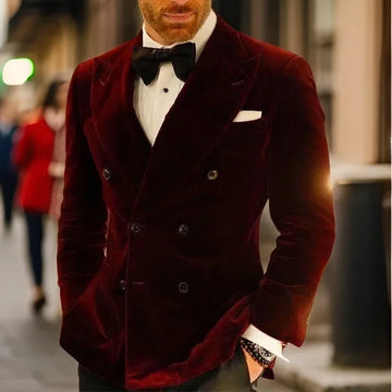 Velvet Smoking Jacket For Men Double Breasted Burgundy Suit Blazer Slim Fit Prom Party 1 Piece Groom Fashion Coat 2025