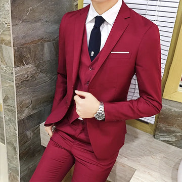 Spring Autumn New Fashion Men's Solid Color Slim Suit Sets Casual Trendy Business 3 Pieces Sets Blazers Waistcoat Pants Male