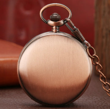 Antique Rose Gold Color Simple Smooth Quartz Pocket Watch Modern Arabic Number Clock Men's Women's Necklace Chain Unisex Gifts