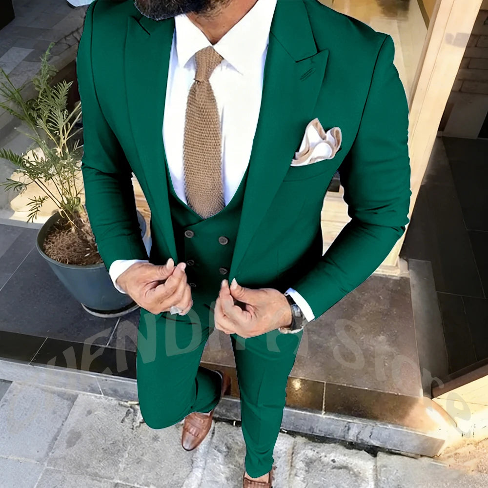 Slim Fit Men's Suits Set 3 Piece Single Breasted Peak Lapel Suit Daily Home Office High Street Fashion Casual Blazer Pants Vest