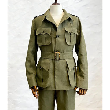Green Linen High Quality Men Suit Fashion Stand Collar Single Breasted with Belt 2Piece Daily Formal Party Banquet Customized