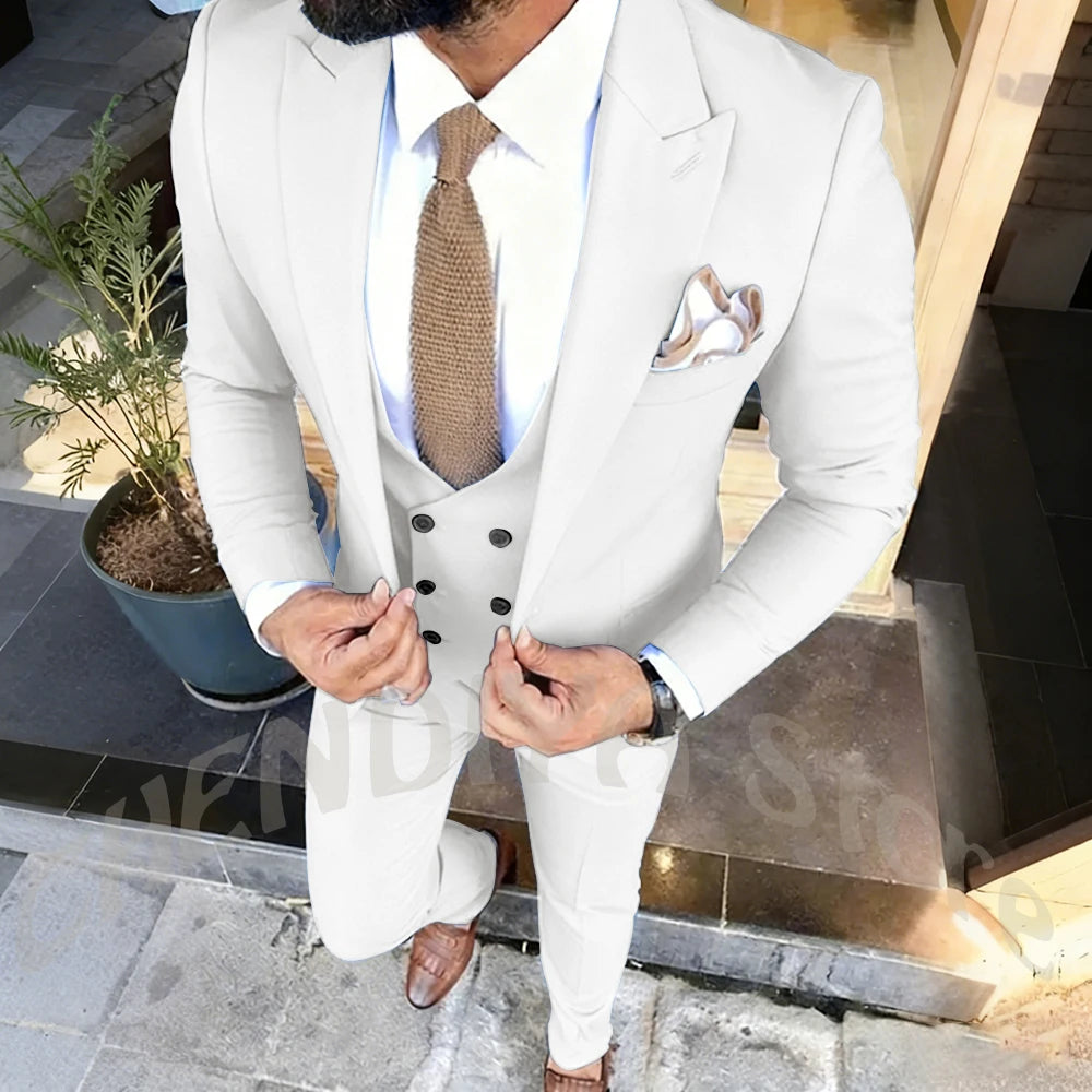 Slim Fit Men's Suits Set 3 Piece Single Breasted Peak Lapel Suit Daily Home Office High Street Fashion Casual Blazer Pants Vest