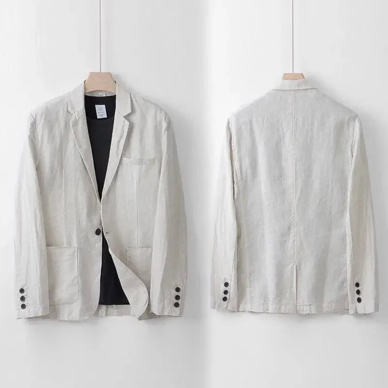 Summer Cotton Linen Blazers Pants Suit Men's Summer Loose Casual High Street Sunscreen Jackets Long Trousers Set Male Clothes