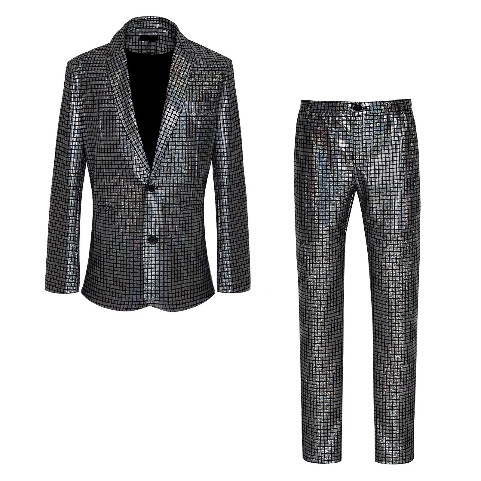 Chic New Men's Sequin Hot Stamping Suit Disco Cosplay Party Stage Nightclub Dazzling Cool Performance Suit Set