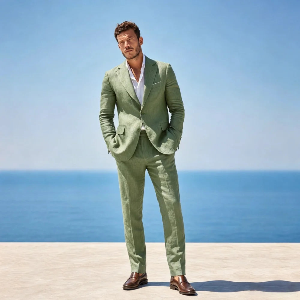 Linen Men Suits for Summer Beach Wedding 2 Pieces Separates Jacket Pants Casual Outfit for Party Groom Guest Suits for Men 2026