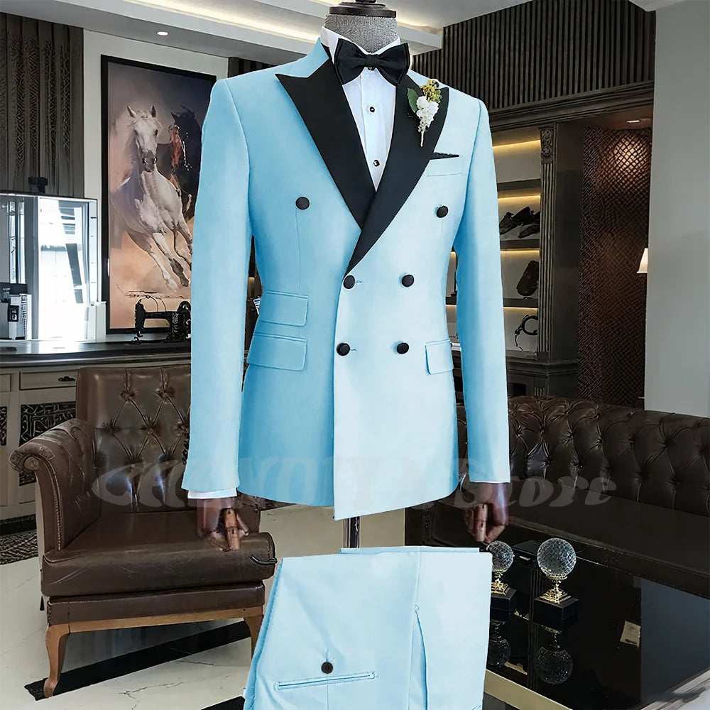 Elegant Men Suits Classic Double Breasted Peak Lapel Male Clothing 2 Piece Fashion Evening Party Business Prom Formal Set