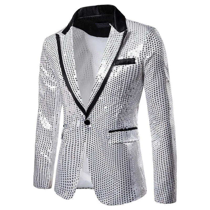 Fashion Men Sequin Suit Gold / Silver / Black / Red Singer Hôte luxueux Prom Party Robe Blazers Veste Taille XXL-S