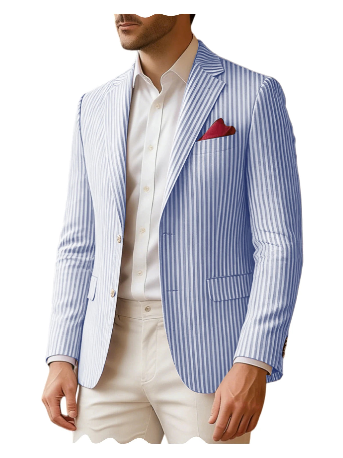 Men's Seersucker Striped Blazer Classic Slim Fit Notch Lapel Business Casual Suit Jacket For Beach Vacation Summer