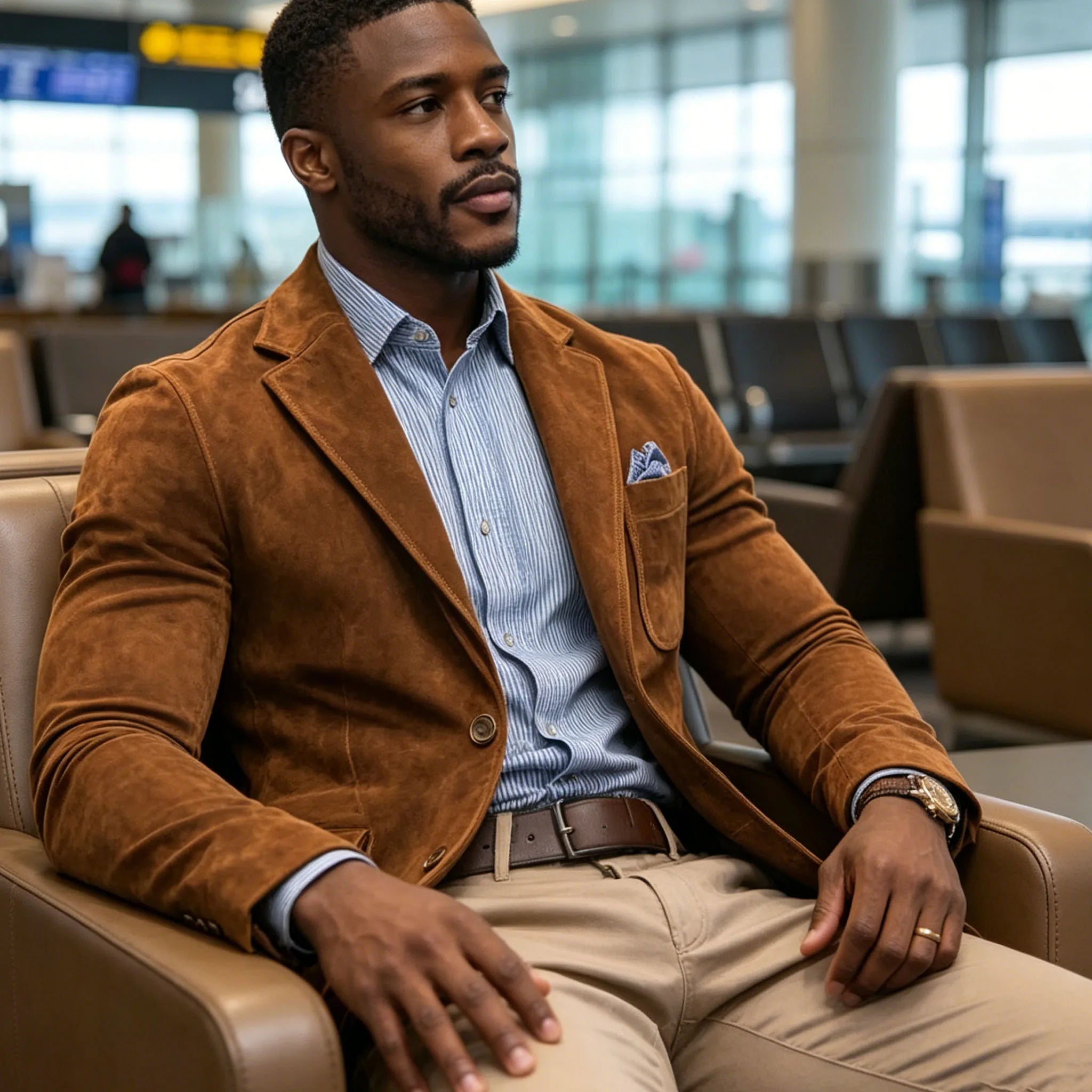 Men's Suede Brown Blazer Vintage Slim Fit Notched Lapel Formal Jacket High Quality Flap Pocket Sport Coat For Business Casual