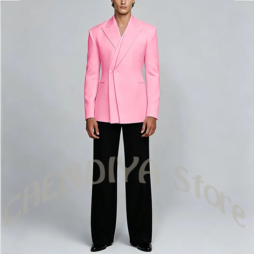 White And Black Unique Suits For Men Groom Wedding Handsome Peaked Lapel Double Button Prom Party Formal Elegant Male Set