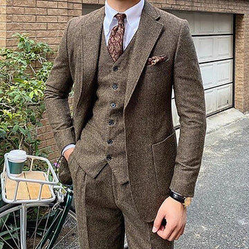 British Style Woolen Suit For Men Three Pieces High Quality Chic Notch Lapel Outfit Single Breasted Business Casual Blazer Set