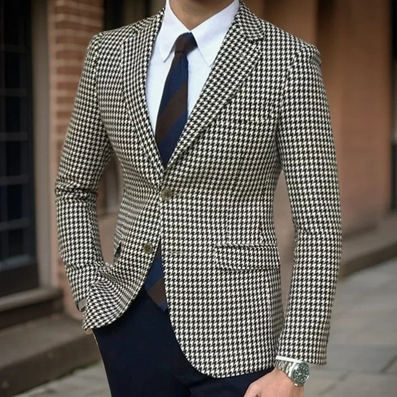 Check Suit Jacket For Men Wedding Tuxedo Houndstooth Blazer 1 Pc American Style Notch Style Check Plaid Fashion Suit 2025