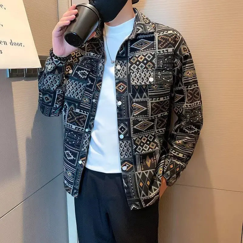 Cowboy Coat for Men Autumn Cargo with Print Denim Jackets Man Cowgirl Fashion Joker Trendy Washed Rock Korean Popular Clothes