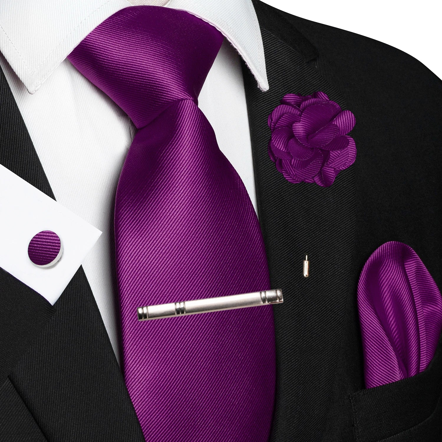 JEMYGINS Blue Solid Wedding Tie For Men Handky Cufflink Brooch Gift Mens Elegant Necktie Fashion Business Party Dropshiping