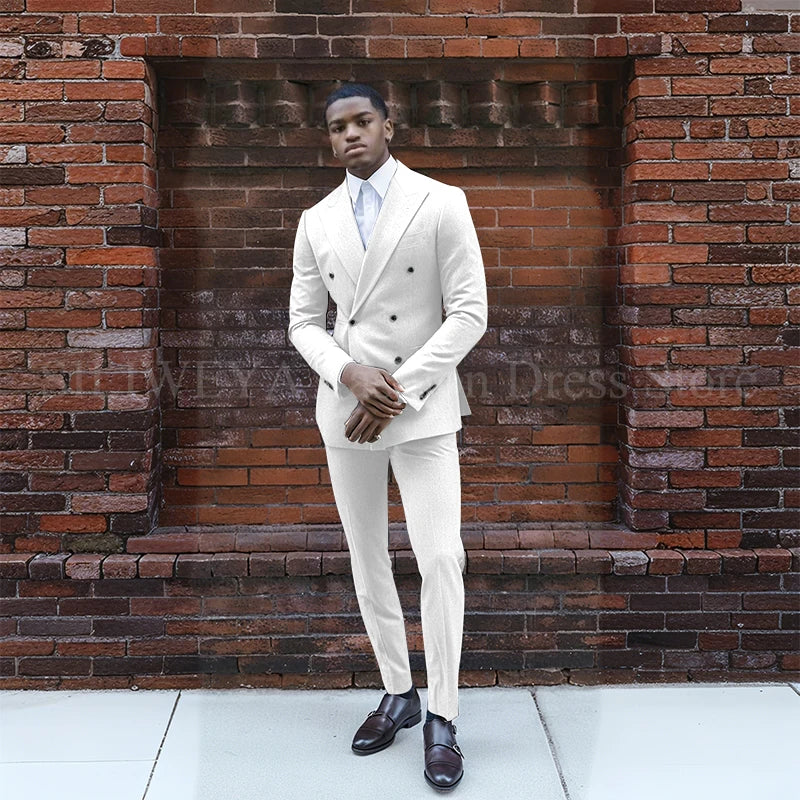 Grey Double Breasted Men's Suit 2 Pieces Jacket Pants Business Casual High Quality Office Stylish Male Clothing