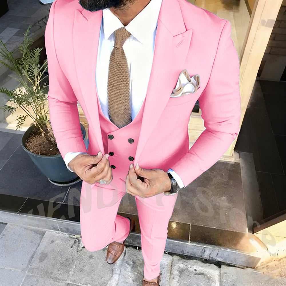Slim Fit Men's Suits Set 3 Piece Single Breasted Peak Lapel Suit Daily Home Office High Street Fashion Casual Blazer Pants Vest