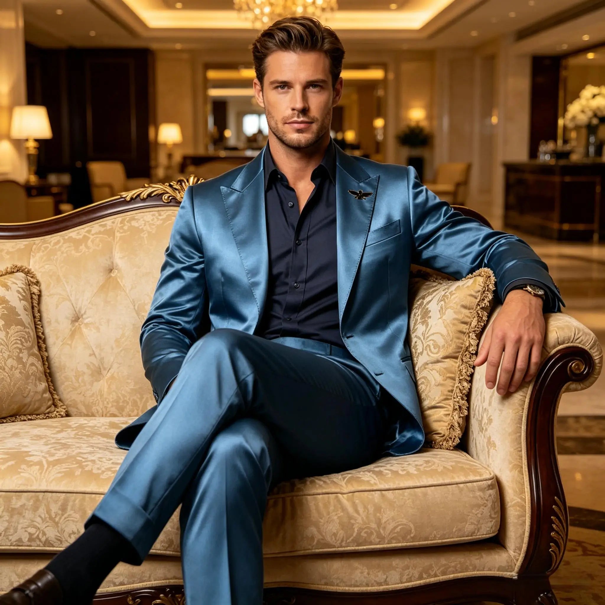 Men's Satin 2-Piece Suit Set Slim Fit Peak Lapel Tuxedo Blazer With Straight Leg Pants For Wedding Party Formal Wear